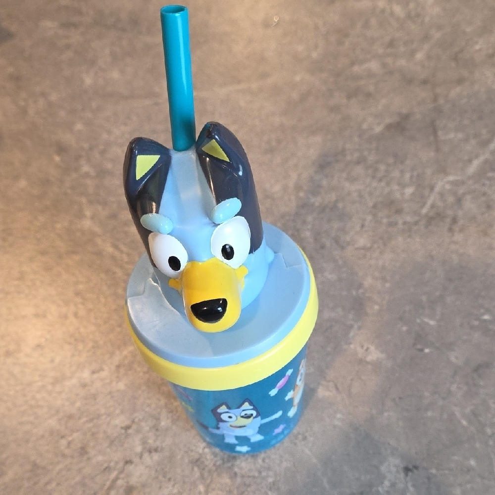 (J63) Bluey Character Straw Cup - Blue and Yellow
